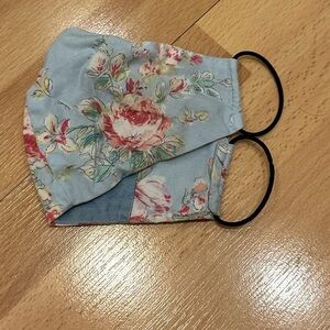 Blue and pink cabbage rose pattern handmade mask